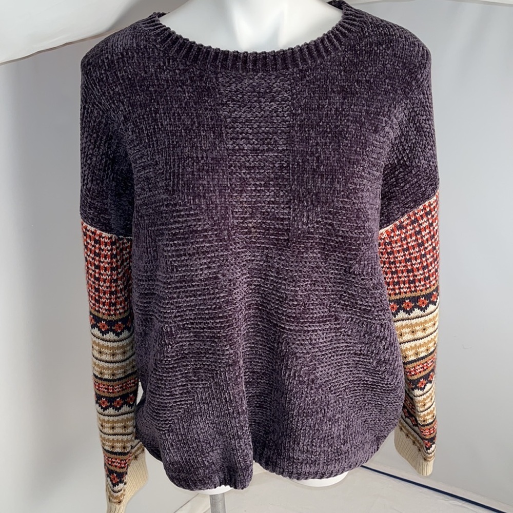 Mystree navy chenille fair isle sleeve crew neck sweater L